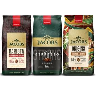 Набір кави в зернах Jacobs Mix 3х1кг міцна кава ( Jacobs Barista Editions Espresso Italiano 1 кг, Jacobs Origins Fusion Уганда та Кенія 1 кг ,Jacobs Espresso Strong 1 кг) cbn800 фото