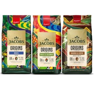Набір кави в зернах Jacobs Mix 3х1кг ( Jacobs Origins Brazil 1 кг , Jacobs Origins Fusion Uganda & Kenya 1 кг, Jacobs Origins Fusion Brazil & Colombia 1 кг) cbn802 фото