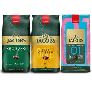 Набір кави в зернах Jacobs Mix 3х1кг ( Jacobs Kr&ouml;nung в зернах 1 кг, Jacobs Crema Gold 1 кг, Jacobs Selection Of The Year № 1, 1 кг) cbn796 фото
